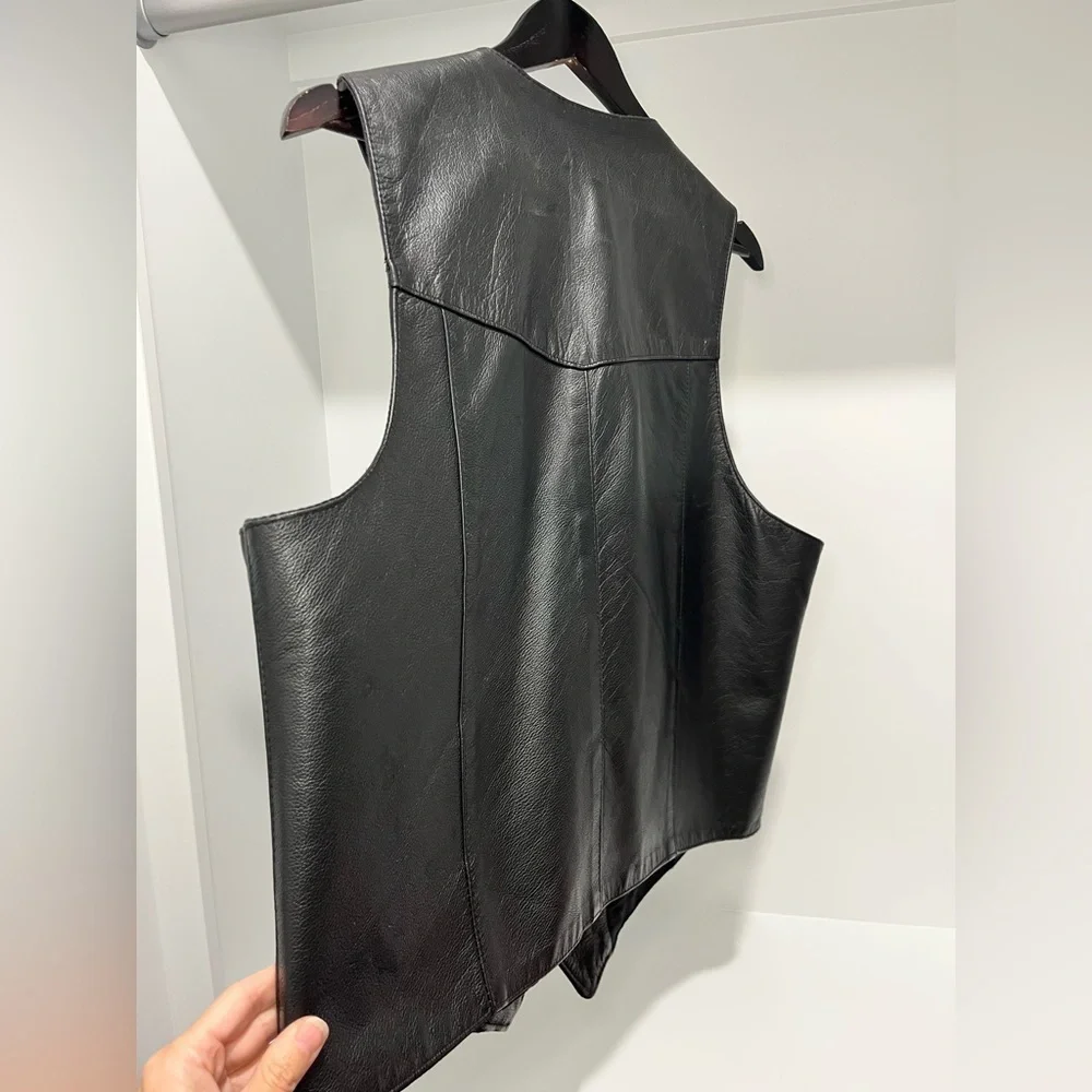 Vintage PNC Leather Black Motorcycle Vest Made In The USA size 48 XL/XXL